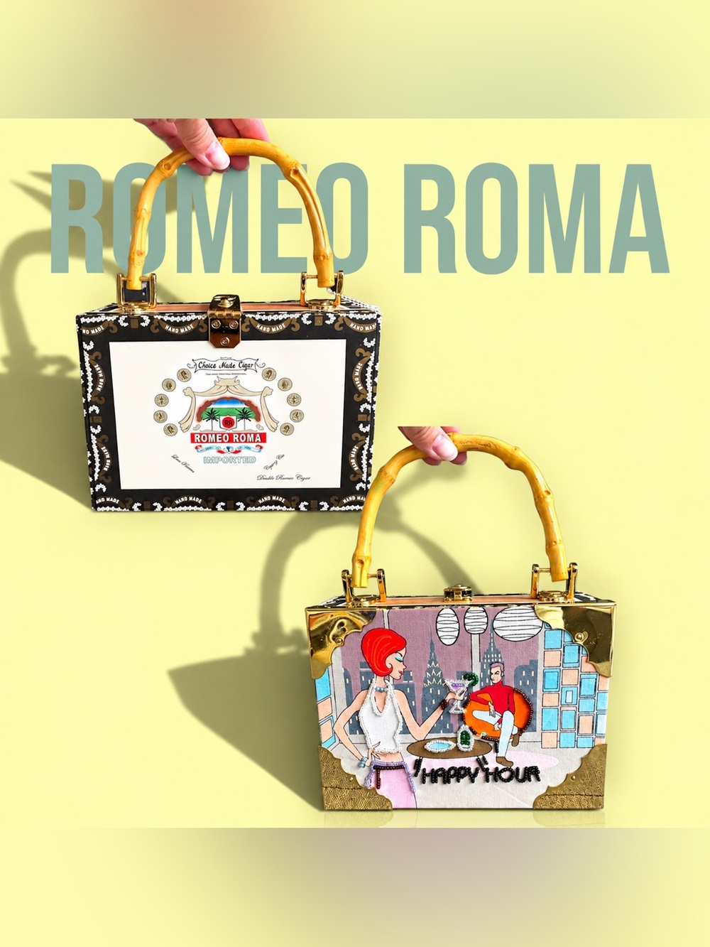 Vintage Romeo Roma Cigar Box Purse Baboo Beaded Happy Hour Bag - Excellent